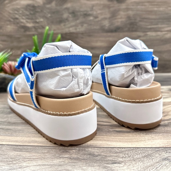 NIB Lucky Brand Imbae Strappy Platform Wedge Sandal Classic Blue Textile 8.5M - Picture 7 of 11